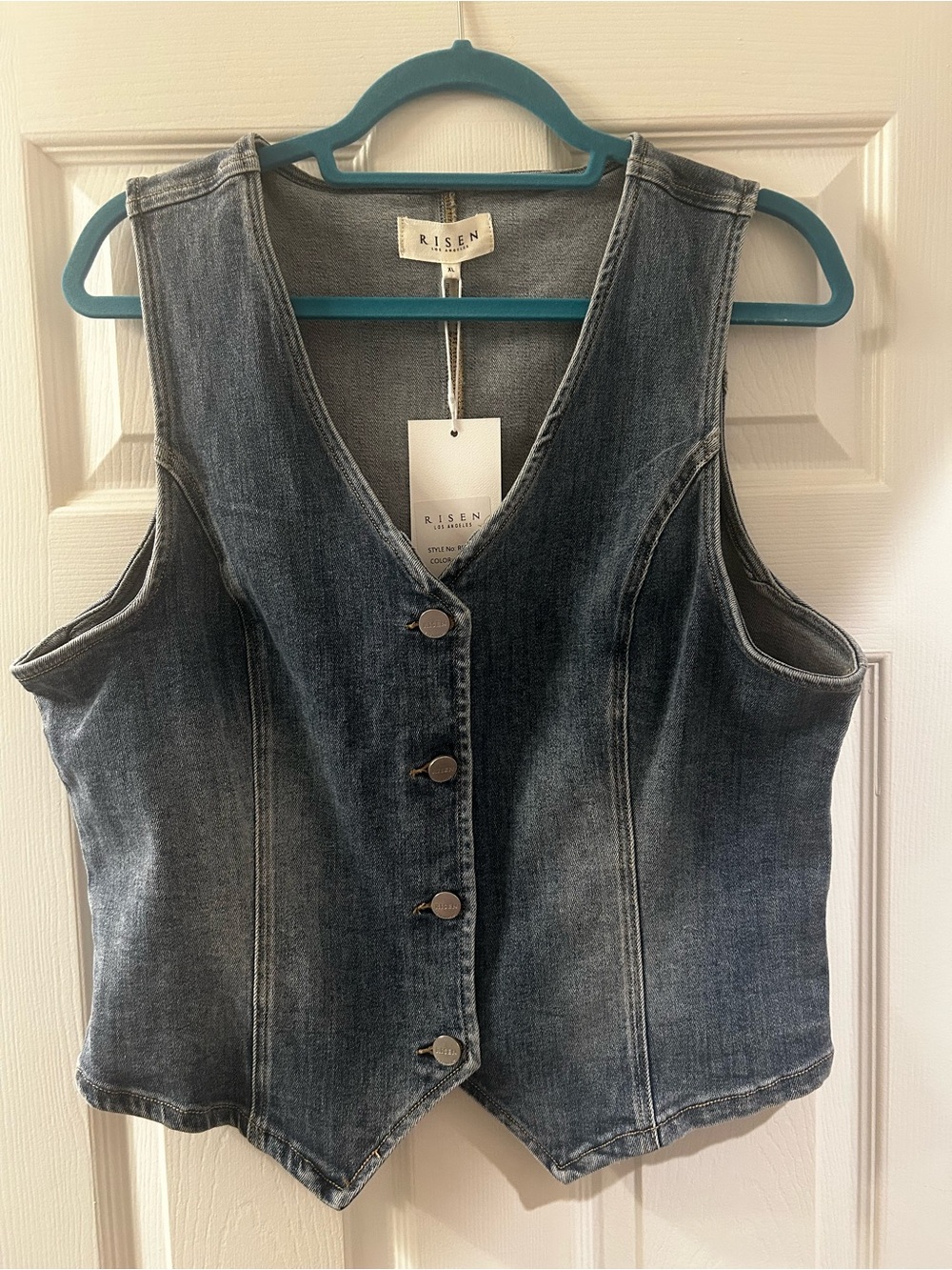 Risen Denim Vest in Washed Blue - Button Front Women's Vest